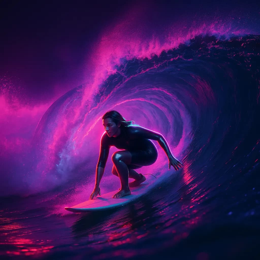 Stylized Image - Cyber Neon Night Surf